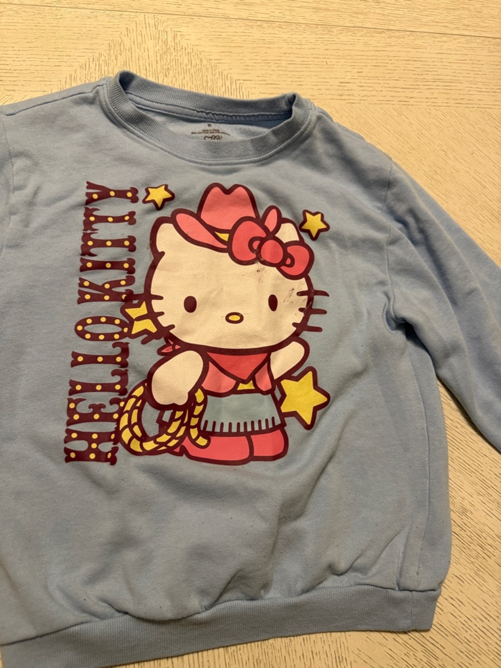 Hello Kitty Light Blue Pullover Sweatshirt with Pink Cowgirl Graphic